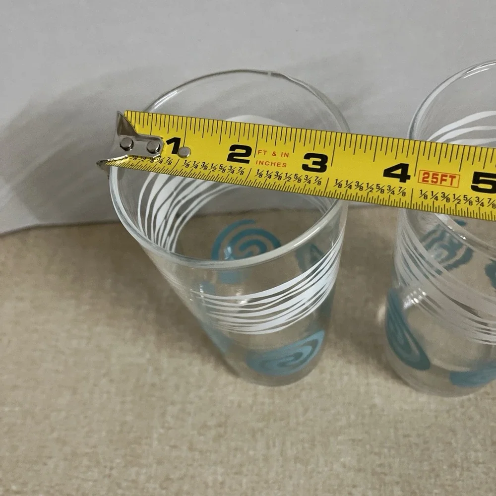 2- Vtg Federal Glass MC Tumblers Teal Swirl Circles 6 1/4